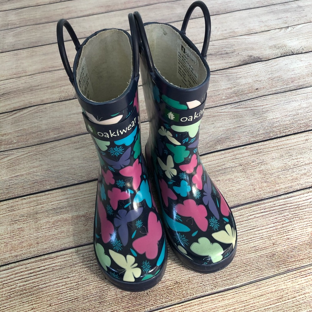 Girls Oakiwear Navy Rain Boots w/ Butterflies